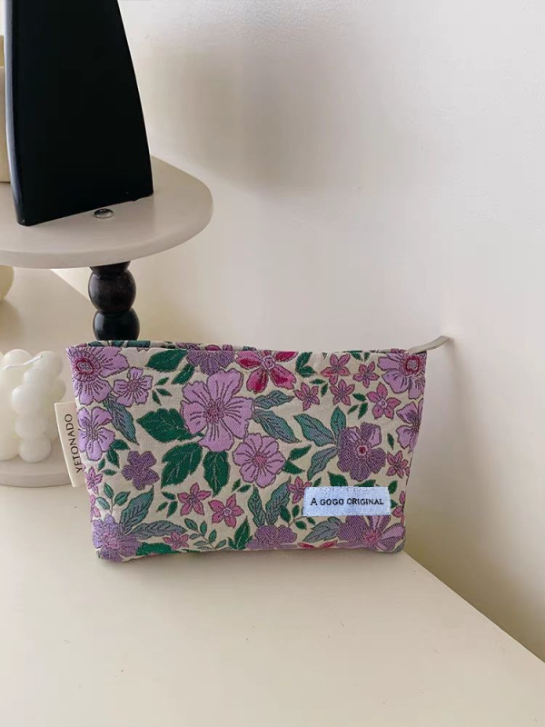 Kozmetikai táska jacquard anyagból, virágos mintával, nylon bélés, ultra könnyű és kopásálló, 2025 tavasza