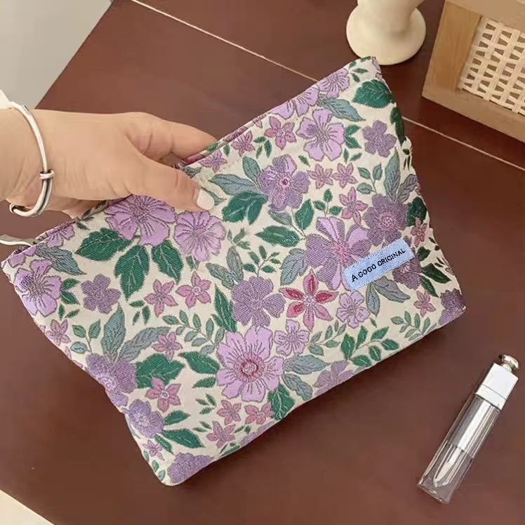 Kozmetikai táska jacquard anyagból, virágos mintával, nylon bélés, ultra könnyű és kopásálló, 2025 tavasza