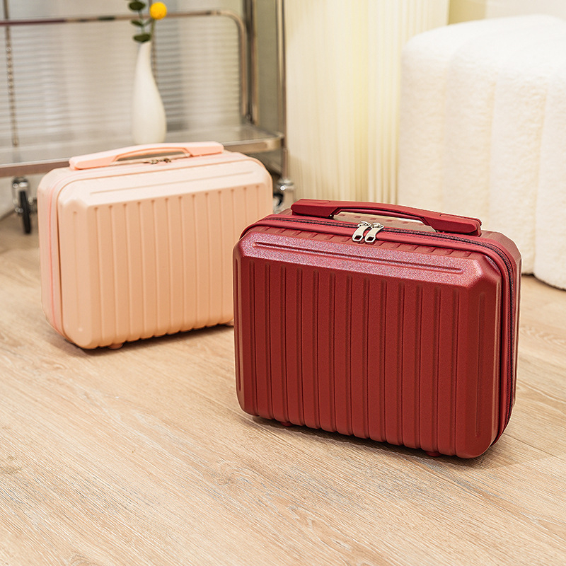 Μίνι βαλιτσάκι καλλυντικών και αποθήκευσης από ABS υλικό, με κυκλικούς τροχούς, άνοιγμα με φερμουάρ, ριγέ σχέδιο, αδιάβροχο