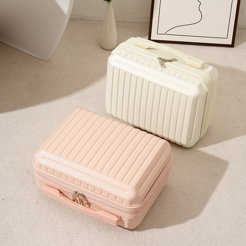 Μίνι βαλιτσάκι καλλυντικών και αποθήκευσης από ABS υλικό, με κυκλικούς τροχούς, άνοιγμα με φερμουάρ, ριγέ σχέδιο, αδιάβροχο