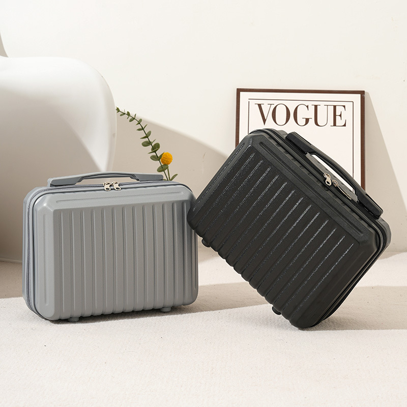 Μίνι βαλιτσάκι καλλυντικών και αποθήκευσης από ABS υλικό, με κυκλικούς τροχούς, άνοιγμα με φερμουάρ, ριγέ σχέδιο, αδιάβροχο