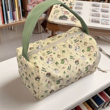 Τσαντάκι μακιγιάζ από καμβά με σχέδιο λουλουδιών, με νάιλον επένδυση, ελαφρύ για οικιακή αποθήκευση