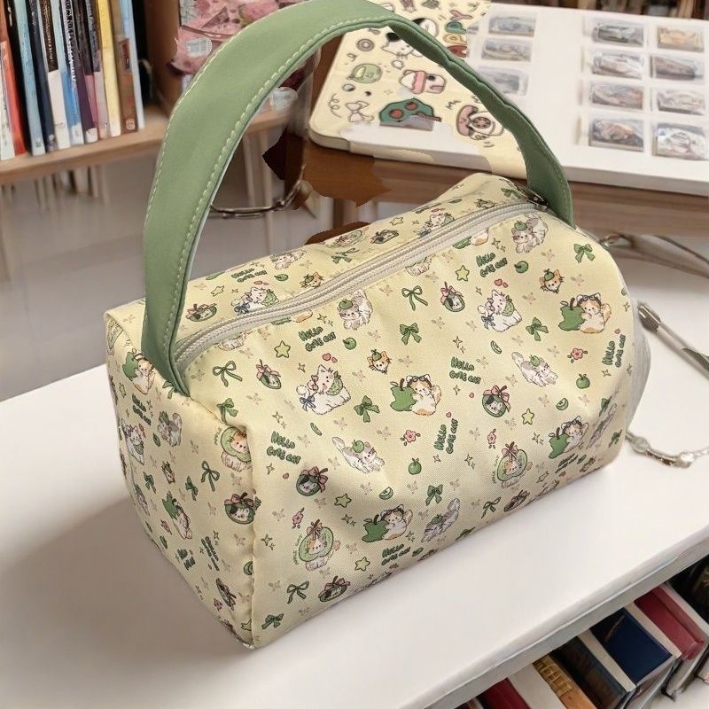 Τσαντάκι μακιγιάζ από καμβά με σχέδιο λουλουδιών, με νάιλον επένδυση, ελαφρύ για οικιακή αποθήκευση