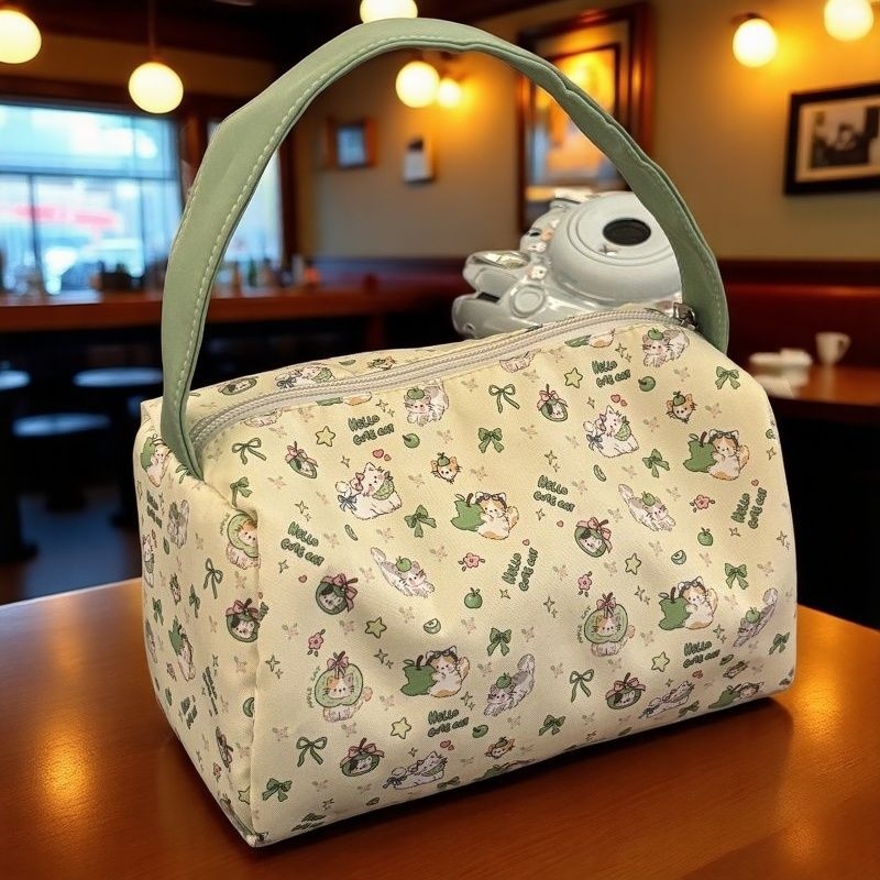 Τσαντάκι μακιγιάζ από καμβά με σχέδιο λουλουδιών, με νάιλον επένδυση, ελαφρύ για οικιακή αποθήκευση