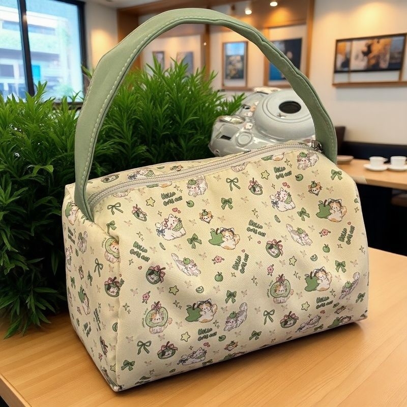 Τσαντάκι μακιγιάζ από καμβά με σχέδιο λουλουδιών, με νάιλον επένδυση, ελαφρύ για οικιακή αποθήκευση