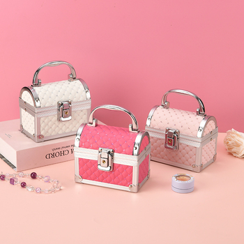 Μίνι κουτί καλλυντικών και κοσμημάτων με κλειδαριά, στυλ Κορεατικής πριγκίπισσας με καθρέφτη, κράμα αλουμινίου, καρό μοτίβο, επεκτεινόμενη στρώση, ελαφρύ 200 g για οικιακή αποθήκευση