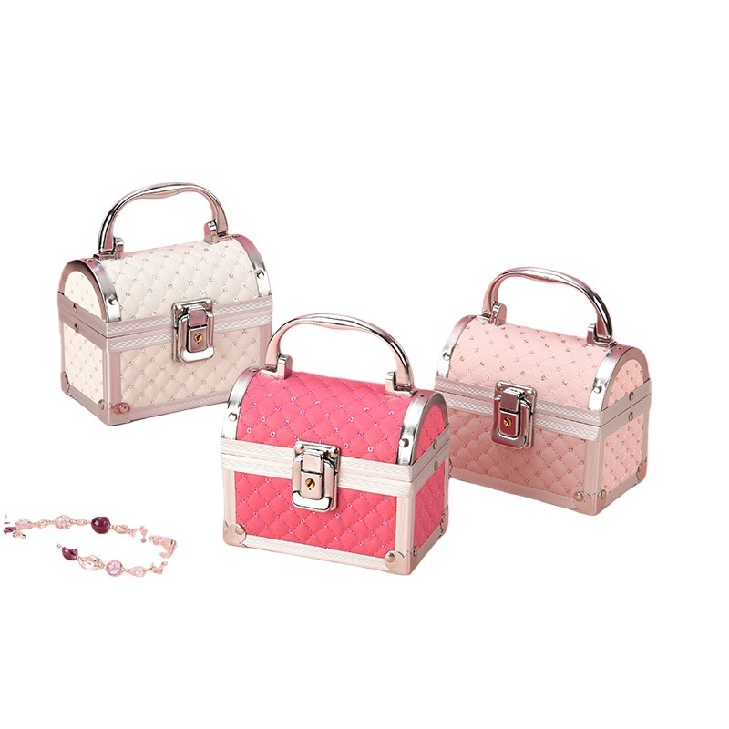 Μίνι κουτί καλλυντικών και κοσμημάτων με κλειδαριά, στυλ Κορεατικής πριγκίπισσας με καθρέφτη, κράμα αλουμινίου, καρό μοτίβο, επεκτεινόμενη στρώση, ελαφρύ 200 g για οικιακή αποθήκευση