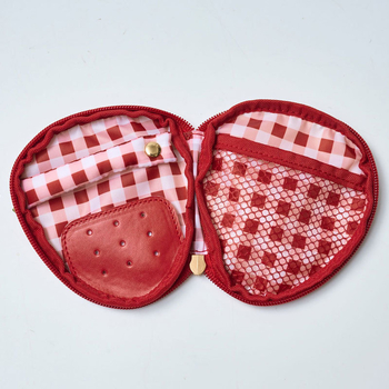 Τσαντάκι μακιγιάζ χειρός σε σχήμα φράουλας για αποθήκευση κραγιόν και κοσμημάτων, υλικό PU, στυλ φρέσκο και γλυκό, για γυναίκες