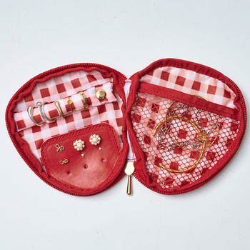 Τσαντάκι μακιγιάζ χειρός σε σχήμα φράουλας για αποθήκευση κραγιόν και κοσμημάτων, υλικό PU, στυλ φρέσκο και γλυκό, για γυναίκες