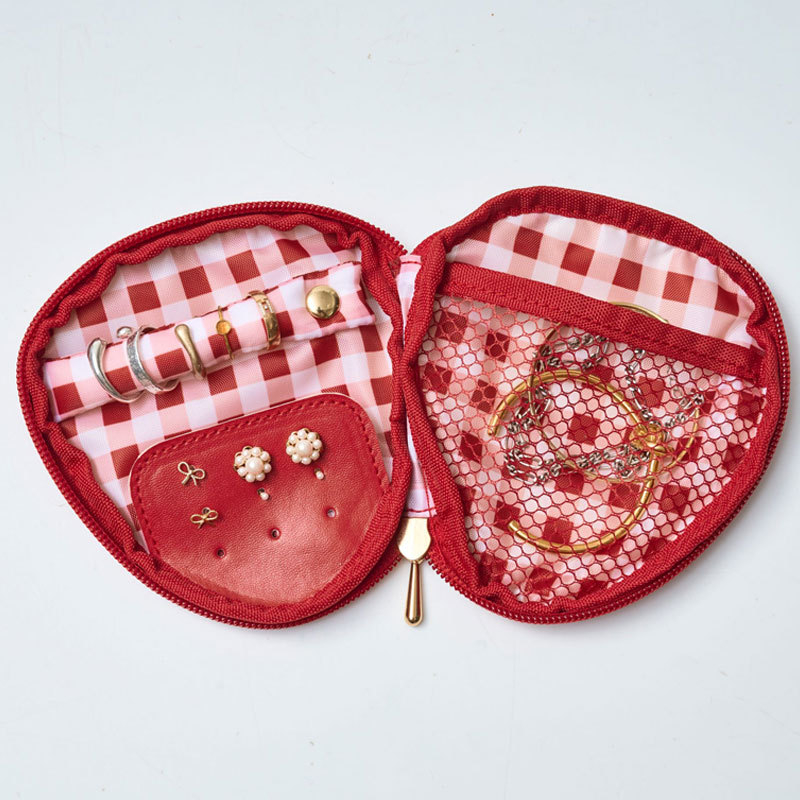 Τσαντάκι μακιγιάζ χειρός σε σχήμα φράουλας για αποθήκευση κραγιόν και κοσμημάτων, υλικό PU, στυλ φρέσκο και γλυκό, για γυναίκες