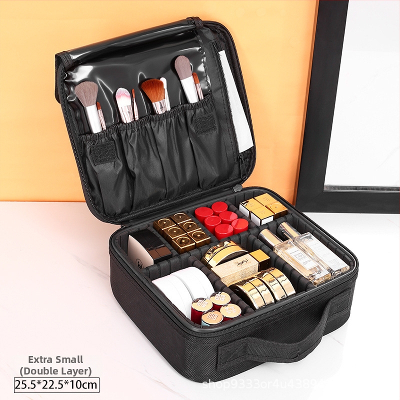 Geantă de cosmetică cu capacitate mare, impermeabilă, portabilă pentru călătorii, design cu mai multe straturi, țesătură Oxford, căptușeală din nylon