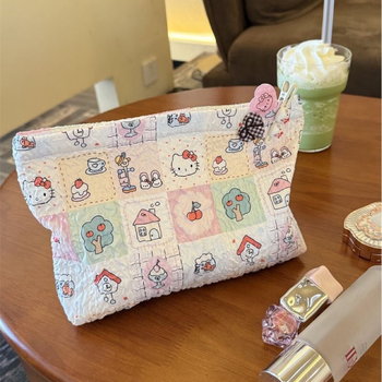 Τσαντάκι καλλυντικών με καρό γάτας, καμβάς, Μεγάλης χωρητικότητας, φορητό για ταξίδια