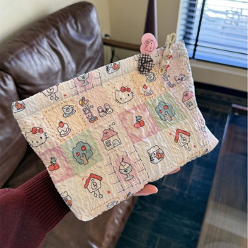 Τσαντάκι καλλυντικών με καρό γάτας, καμβάς, Μεγάλης χωρητικότητας, φορητό για ταξίδια