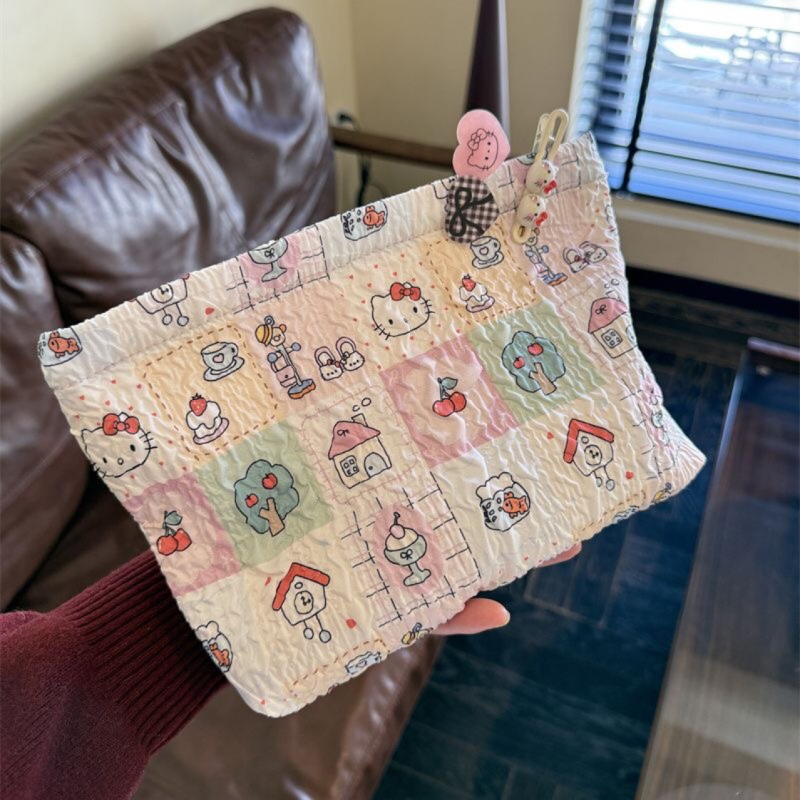 Τσαντάκι καλλυντικών με καρό γάτας, καμβάς, Μεγάλης χωρητικότητας, φορητό για ταξίδια