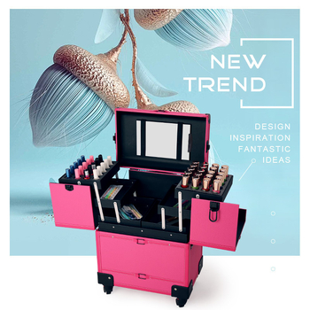 Elegance PU görgős kozmetikai táska – nagy kapacitású, többszintes, univerzális kerekek, zárható lakattal, bővítő réteg, súly 5 kg