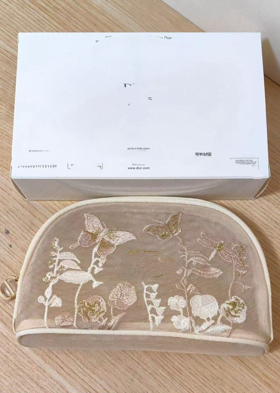 Τσάντα καλλυντικών με κεντημένο μοτίβο πεταλούδας, διχτυωτό ύφασμα, PU επένδυση, αναπνεύσιμη, Unisex, Άνοιξη 2025