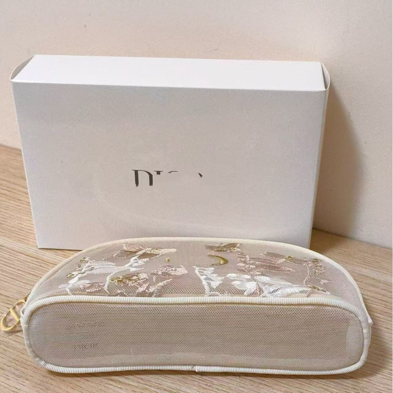 Τσάντα καλλυντικών με κεντημένο μοτίβο πεταλούδας, διχτυωτό ύφασμα, PU επένδυση, αναπνεύσιμη, Unisex, Άνοιξη 2025