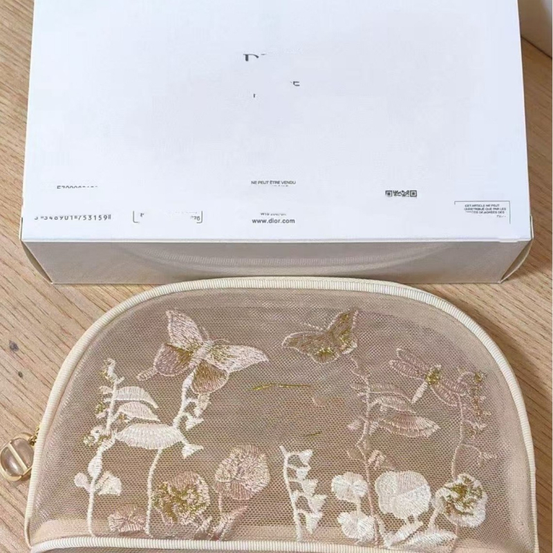 Τσάντα καλλυντικών με κεντημένο μοτίβο πεταλούδας, διχτυωτό ύφασμα, PU επένδυση, αναπνεύσιμη, Unisex, Άνοιξη 2025