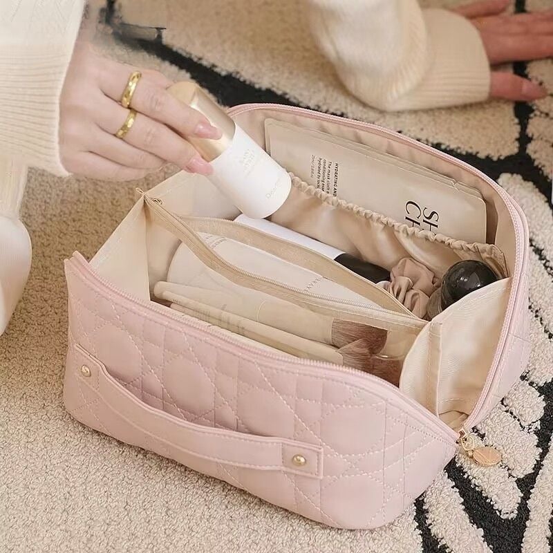 Priehľadná PU kozmetická taška pre ženy, prenosná na cestovanie, s veľkou kapacitou