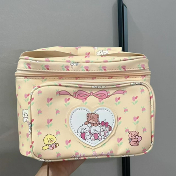 Geantă de cosmetică cu imprimeu desen animat, capacitate mare, portabilă pentru călătorii, PU material