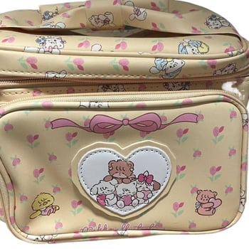 Geantă de cosmetică cu imprimeu desen animat, capacitate mare, portabilă pentru călătorii, PU material