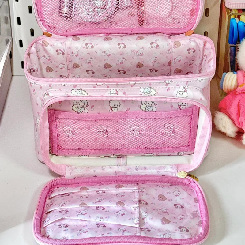 Geantă de cosmetică cu imprimeu desen animat, capacitate mare, portabilă pentru călătorii, PU material