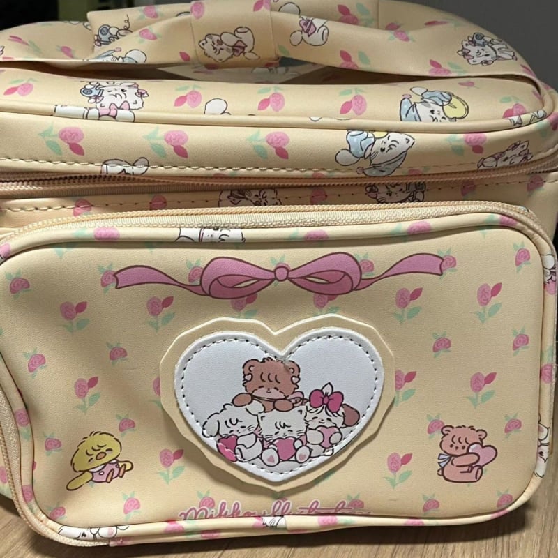 Geantă de cosmetică cu imprimeu desen animat, capacitate mare, portabilă pentru călătorii, PU material