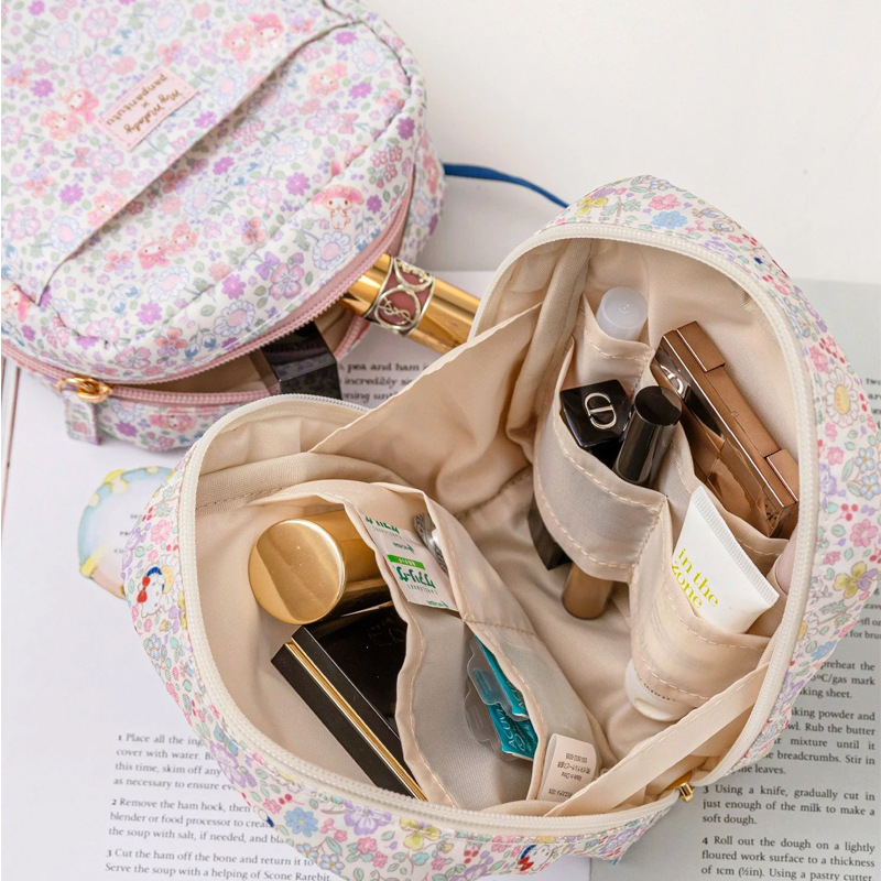 Kozmetička torbica s motivom crtane mačke, japanskog stila, Oxford platno, zatvarač, velika kapaciteta s pretincima