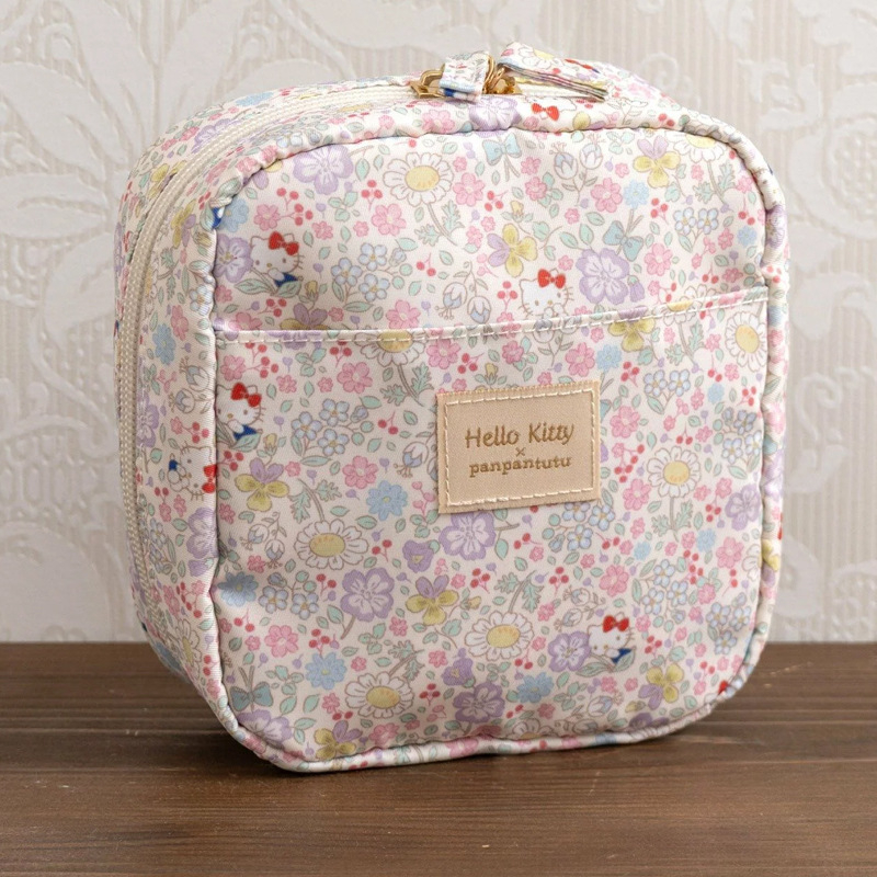 Kozmetička torbica s motivom crtane mačke, japanskog stila, Oxford platno, zatvarač, velika kapaciteta s pretincima