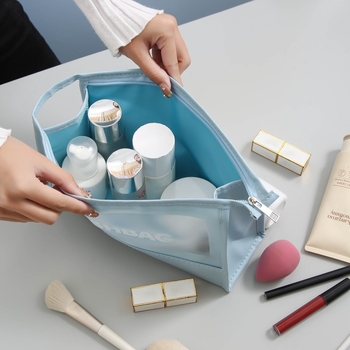 Τσάντα αποθήκευσης καλλυντικών και ειδών προσωπικής φροντίδας, μεγάλη χωρητικότητα, διαφανής, PU υλικό, αδιάβροχη και ανθεκτική στη σκόνη, επένδυση από πολυεστέρα