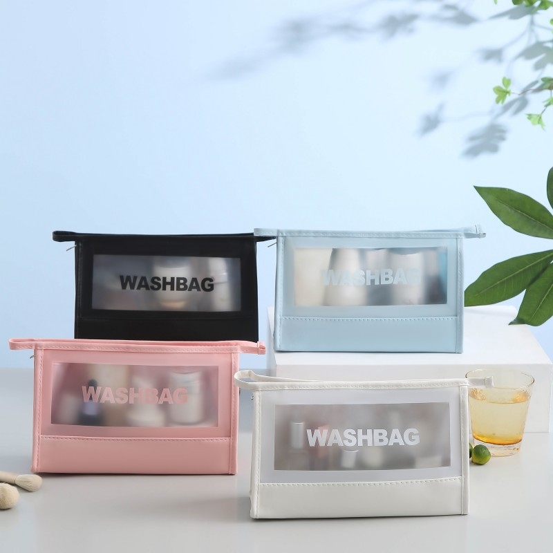 Τσάντα αποθήκευσης καλλυντικών και ειδών προσωπικής φροντίδας, μεγάλη χωρητικότητα, διαφανής, PU υλικό, αδιάβροχη και ανθεκτική στη σκόνη, επένδυση από πολυεστέρα