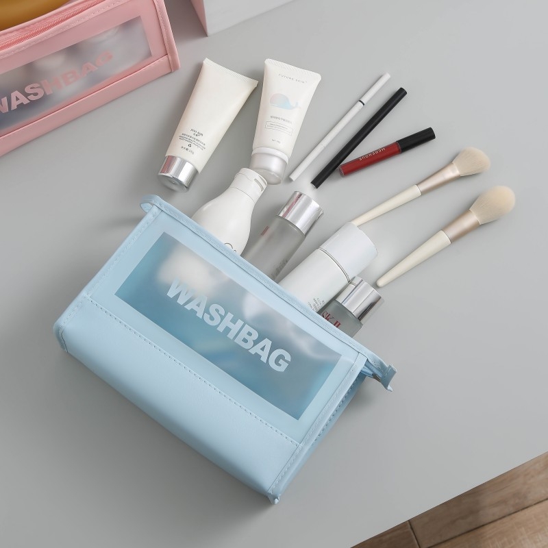 Τσάντα αποθήκευσης καλλυντικών και ειδών προσωπικής φροντίδας, μεγάλη χωρητικότητα, διαφανής, PU υλικό, αδιάβροχη και ανθεκτική στη σκόνη, επένδυση από πολυεστέρα