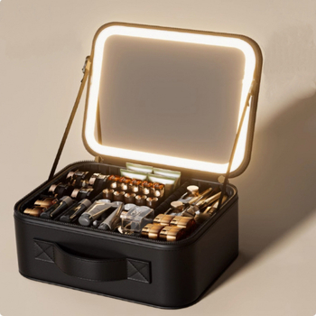 Makeup torbica sa ogledalom i LED svjetlom — PU koža, unisex, svakodnevna uporaba