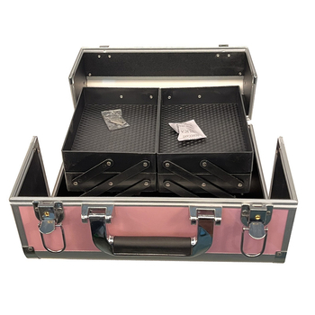 Φορητό πολυεπίπεδο καλλυντικό κουτί με επεκτεινόμενο στρώμα, πλαίσιο από κράμα αλουμινίου, κλείσιμο με λουκέτο, τροχοί μονής κατεύθυνσης