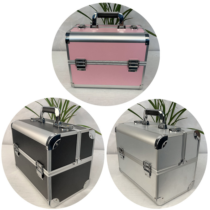 Φορητό πολυεπίπεδο καλλυντικό κουτί με επεκτεινόμενο στρώμα, πλαίσιο από κράμα αλουμινίου, κλείσιμο με λουκέτο, τροχοί μονής κατεύθυνσης
