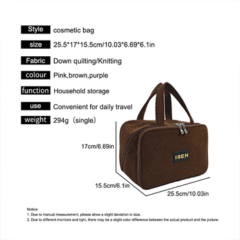 Geantă de călătorie pentru cosmetice cu fermoar dublu, material poliester, buzunar interior cu fermoar, mâner moale, impermeabil