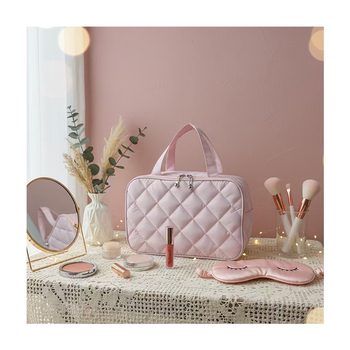 Geantă de călătorie pentru cosmetice cu fermoar dublu, material poliester, buzunar interior cu fermoar, mâner moale, impermeabil