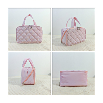 Geantă de călătorie pentru cosmetice cu fermoar dublu, material poliester, buzunar interior cu fermoar, mâner moale, impermeabil