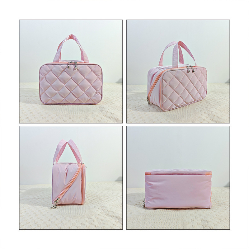 Geantă de călătorie pentru cosmetice cu fermoar dublu, material poliester, buzunar interior cu fermoar, mâner moale, impermeabil