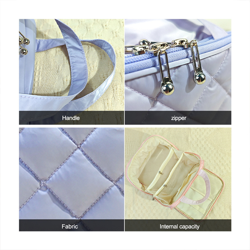 Geantă de călătorie pentru cosmetice cu fermoar dublu, material poliester, buzunar interior cu fermoar, mâner moale, impermeabil