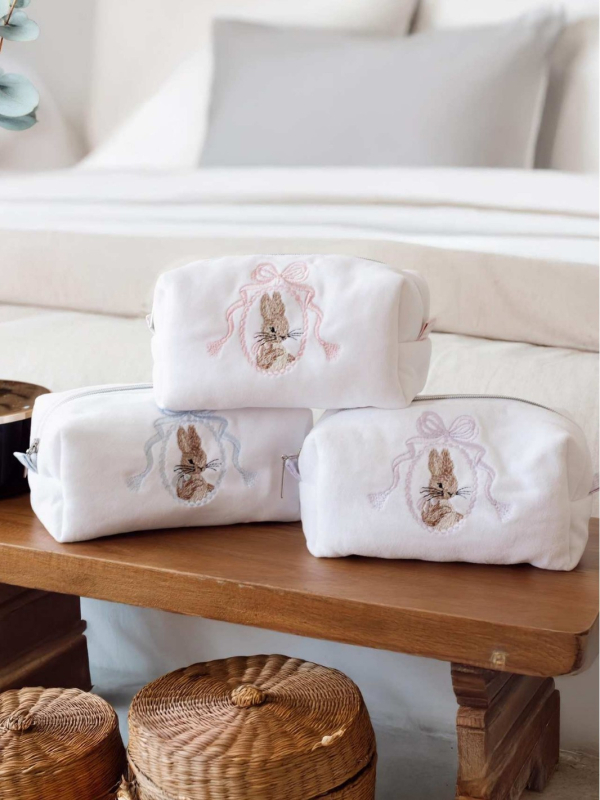 Geantă de machiaj cu model de personaj, exterior din bumbac, căptușeală din poliester, stil proaspăt și drăguț, vara 2024