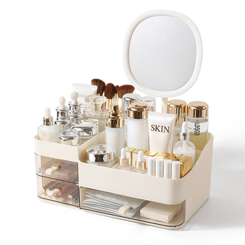 Кутия за козметика с чекмедже за бюро — органайзер за грижа за кожата и червила, пластмасова конструкция, печат на лого, персонализация