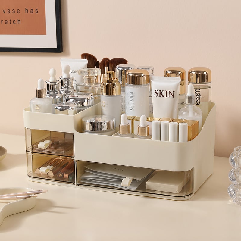 Кутия за козметика с чекмедже за бюро — органайзер за грижа за кожата и червила, пластмасова конструкция, печат на лого, персонализация