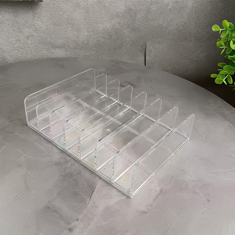 Десктопен прозрачен акрилен организатор за сенки и пудри, с 7 секции за маски и клип за визитки