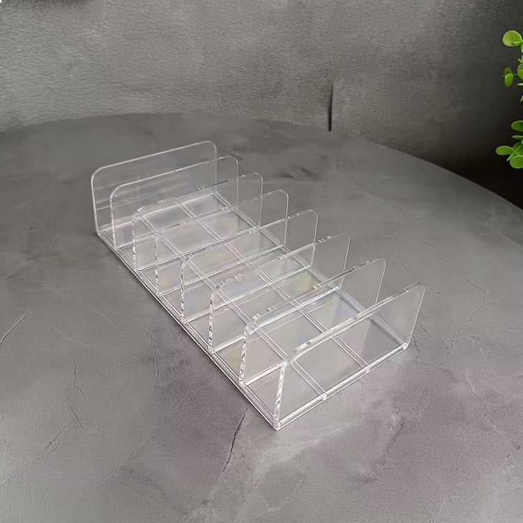 Десктопен прозрачен акрилен организатор за сенки и пудри, с 7 секции за маски и клип за визитки