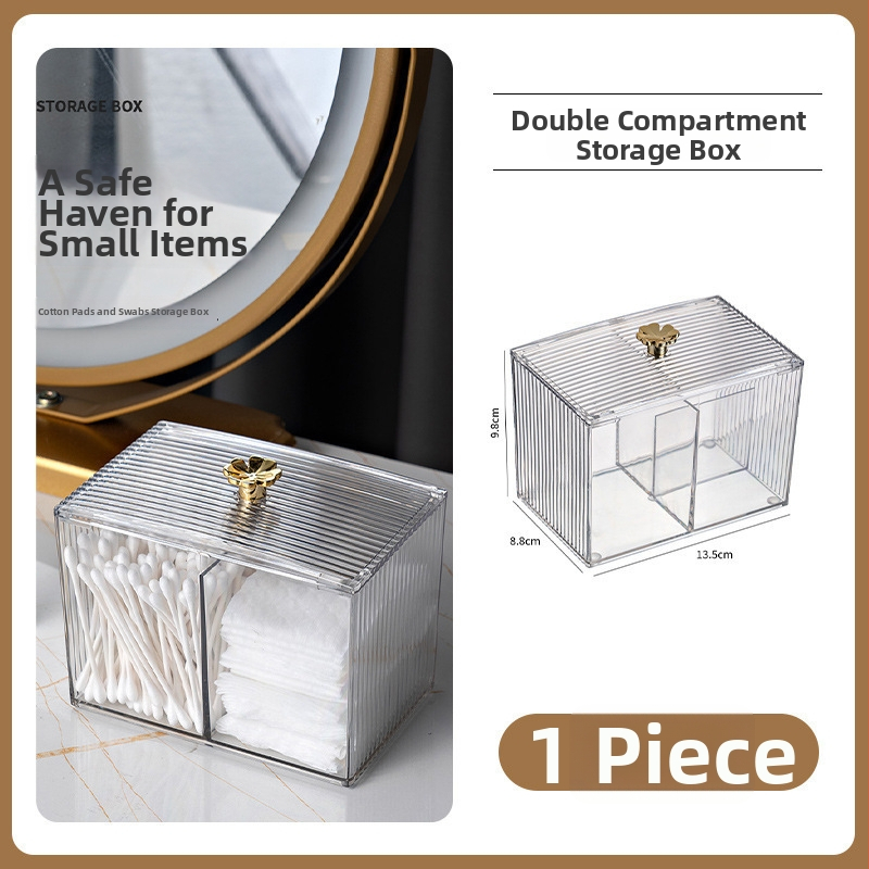 Töölauale mõeldud hoiukarp vatipatinate ja kosmeetika jaoks eraldi sektsioonidega – PET-materjal, logotüübi trükk, kohandatavus, moodsus ja lihtne stiil