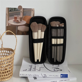Geantă pentru pensule de machiaj – portabilă pentru călătorii, PU material, impermeabilă, căptușire din plasă, model solid, unisex