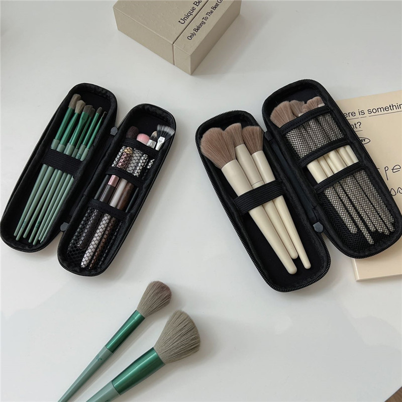 Geantă pentru pensule de machiaj – portabilă pentru călătorii, PU material, impermeabilă, căptușire din plasă, model solid, unisex