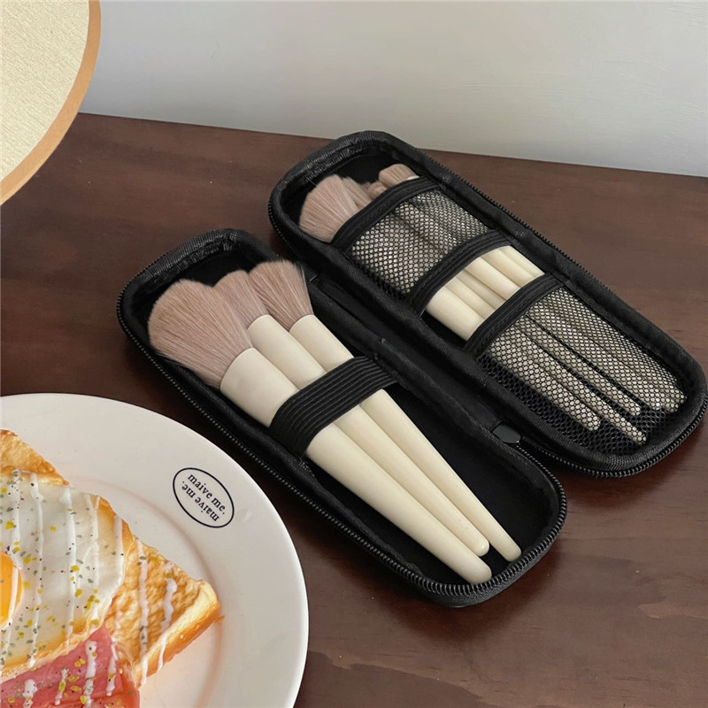 Geantă pentru pensule de machiaj – portabilă pentru călătorii, PU material, impermeabilă, căptușire din plasă, model solid, unisex