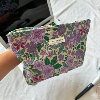 Retro francia jacquard kozmetikai táska, nagy kapacitású; anyag: pamut, minta: virág, bélés: vászon, stílus: friss és édes